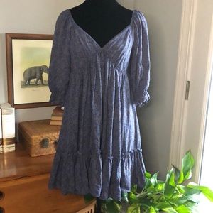 Boho Babydoll Top by North End, Medium, Blue w/small floral print